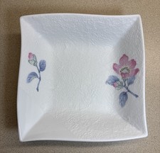 Vintage Daiichi Toki Japanese Mino Ware 6” Square Floral Plate Textured Snow picture