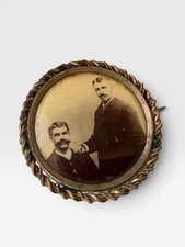 VICTORIAN GOLD FILLED PORTRAIT PHOTO PIN Men With MUSTACHEs picture