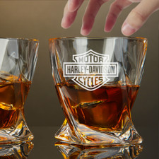 Custom Engraved Harley-Davidson Whiskey Glass – 10 oz Twisted Rocks Glass picture