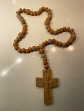Large 30” Vintage Mexican Terracotta Rosary Necklace with Crucifix Cross Pendant picture