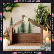 Wooden Nativity Scene with Roof Star, 14.5 x 10.5 inches, Rustic Christmas Decor picture