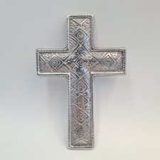 Metal Wall Cross Geometric Diamond Spiral Folk Art Mexico 7x4.75 Textured picture