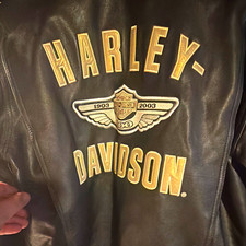  Harley-Davidson Motor Clothes 100th Anniversary Black Leather Jacket Size M picture