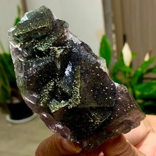 259G Natural green purple Fluorite with pyrite Mineral Crystal Specimen/China picture