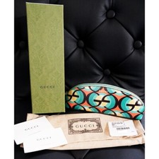 NEW $410 GUCCI Aqua Pink Black Demetra MOD GG Cascade Pencil CASE TRAVEL POUCH picture