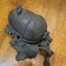 Antique 19thC German EGZimmermann Hanau Cast Iron Acorn Beetle Trinket Stamp Box picture