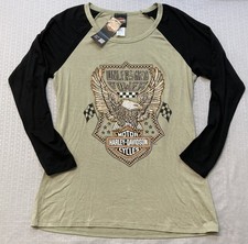 NEW GENUINE HARLEY DAVIDSON HT4723SAG WOMEN'S MEDIUM UNLEASED POWER L/S SAGE picture