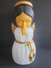 Christmas Brown Haired Angel Praying 11” Blow Mold Table Top Light Up NWT picture