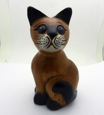 Vintage Hand Carved Wooden Wood Cat Folk Art Figure Sitting Sitter 6