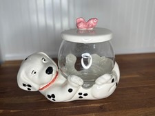 Vintage Dalmatian Dog Treat Cookie Jar Candy Bowl Lid Fish Treasure Craft picture