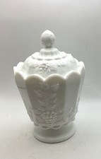 Vintage Westmoreland Paneled Grape Milk Glass Canister with Lid picture