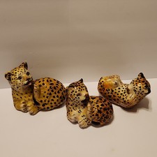 Vintage Italian Ceramic Leopard Cubs Set of 3 Mid Century Majolica Terracotta picture