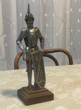 Vintage Miniature Pewter Medieval Knight in Armor Holding Shield & Sword. 11