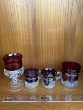 Antique Ruby Red Etched Grangers Pic - Nic 1903 Glass Lot 3 Mixed No Bowl picture