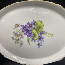 Platter Delton Fine Porcelain White Purple Flower Gold trim Tray 6 3/4