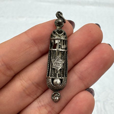 Vintage Sterling Silver .925 Judaic Mezuzah Pendant Religious Scroll Charm picture