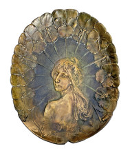 Art Nouveau Figural Woman Bronze Tray Signed G. Flamand Georges 12