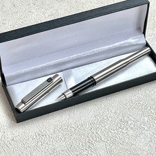 Vintage Parker 25 Fountain Pen Brushed Steel Made in England Black Logo BS207 picture