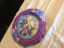 VTG Y2K Disney Peter Pan Tinker Bell Purple Violet Flower Wall Clock + 2 Fairies picture