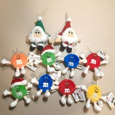 Vintage M&M's And Gnome Stuffed Ornaments 1994 Lot Of 10 picture