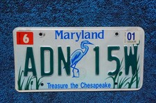 2001 Maryland TREASURE THE CHESAPEAKE License Plate picture