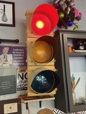 Vintage 3-Light Traffic Signal w/ Visors Red Yellow Green Collectible picture