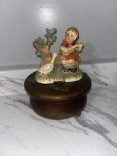 Vintage Wooden Music Box Erich Stauffer Girl With Guitar Duck Hummel Style VTG picture
