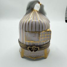 LIMOGES LOVE BIRD CAGE FLORAL TRINKET BOX CHAMART PEINT MAIN FRANCE VINTAGE VID picture