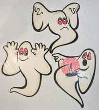 Vintage Lot of 3 Glow in Dark Ghosts Beistle Diecut Door/Wall Halloween Decor picture