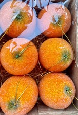 Sugared Beaded Orange Ornaments Lot Of 6 Faux Fruit Christmas Decor picture