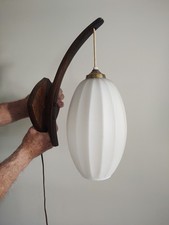 Vintage Mid-century Danish Teak Modern Wall Hanging Light Fixture Pendant picture