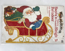 Vintage 1980s PECK Santa's Sleigh & Reindeer 6 Foot Velvety Flocked Die Cut NEW picture