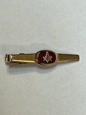 Anson Masonic Mason Tie Clip With Masonic Symbol Signed Red Enamel Vintage picture