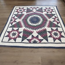 VTG Handmade Patchwork Quilt Floral Star Pattern Cottage Square 79” Double Sided picture