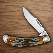 Rough Ryder Bow Trapper Folding Knife Mirror Carbon Steel Blade Stag Bone Handle picture