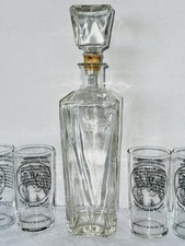 1950’s Seagrams & Sons '7 Crown' Decanter “V” Design + 4 Vtge whiskey glasses picture