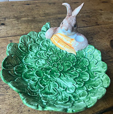 Vintage 1987 Omnibus Fitz and Floyd Ceramic Rabbit Cabbage Leaf Platter Dish picture