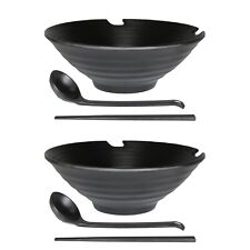 2 Sets Ramen Udon Noodle Bowl 37oz w/ Chopsticks Spoon Japanese Style Soup Dish picture