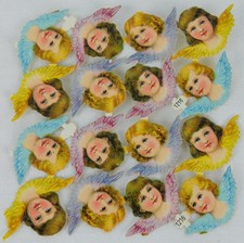 Vintage PZB1216 Embossed 16 DIE CUT SCRAPS ANGEL CHERUB FACES 1