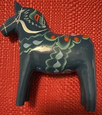 Vintage Nils Olsson Blue Dala Horse 5inch/13cm Swedish Wood Folk Art picture