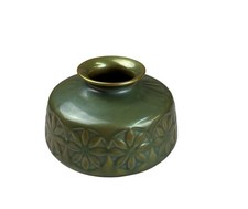 Zsolnay Hungary Eosin Art Deco Green Gold Iridescent Floral Cabinet Vase Pécs picture