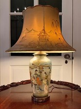 CHINESE INSIDE-PAINTED GLASS VASE LAMP C. 1898-1910 CHINESE GATHERING PARTY picture