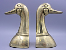 Vintage Solid Brass Duck Head Bookends Pair Korea Mid Century Decor picture