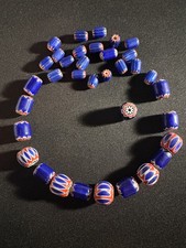 35 Vintage Indian glass trade beads - (E1527) fancy chevron 10+ mm lot picture