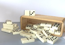 Vintage Dominoes, Full Set of 28, Excellent Condition Likely 1930s-50s,  w/Box picture