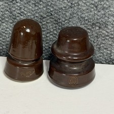 Lot Of 2 Vintage Ohio Brass Company Porcelain Insulators Root Beer Brown picture