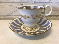 Antique 19th Century English Porcelain Cup & Saucer Lavender Stripe Floral Dec. picture