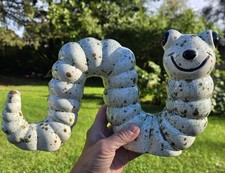 VTG 11” MCM Speckle Ceramic Garden Worm Caterpillar Statue Art Pottery Decor 70s picture