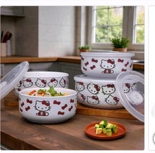 Hello Kitty Pressure Lid Food Storage Small & Large 8 Pc Containers Bowl NEW picture