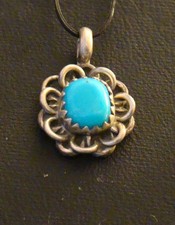 Vintage Lovely Sterling Navajo Turquoise Pendant Persian Turquoise .75